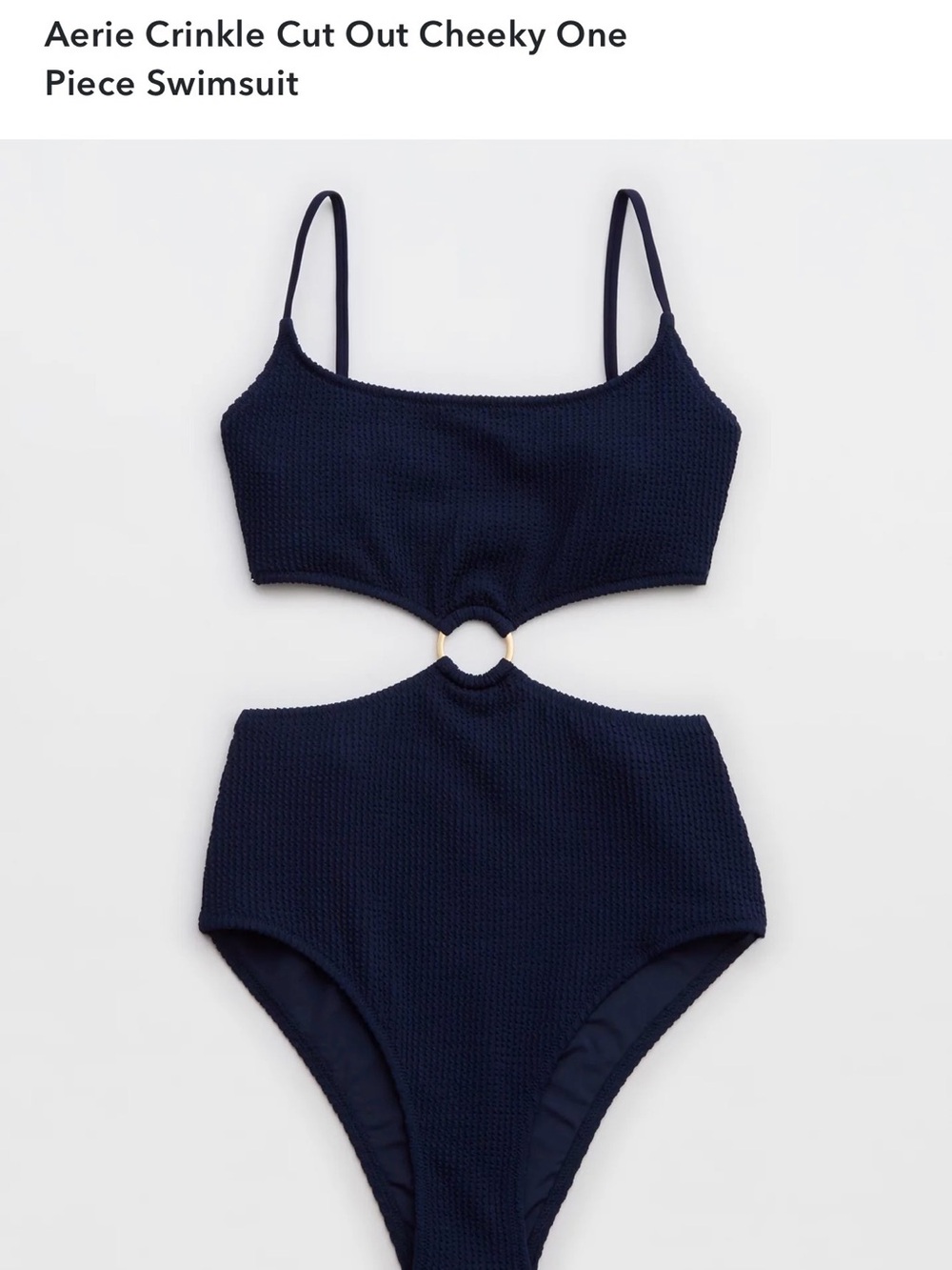aerie Navy Crinkle Cut-Out Cheeky One Piece Swimsuit